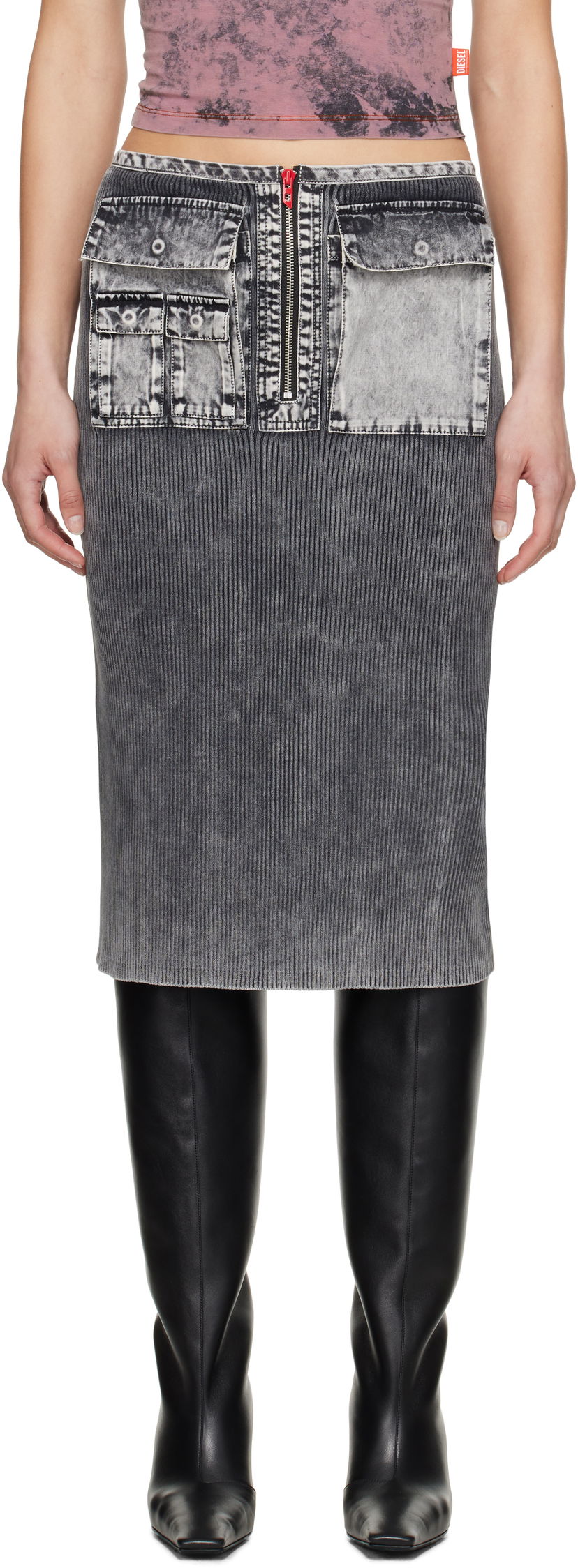 Nederdel Diesel Diesel M-Meryn Midi Skirt Grå | A17470 0QMAN