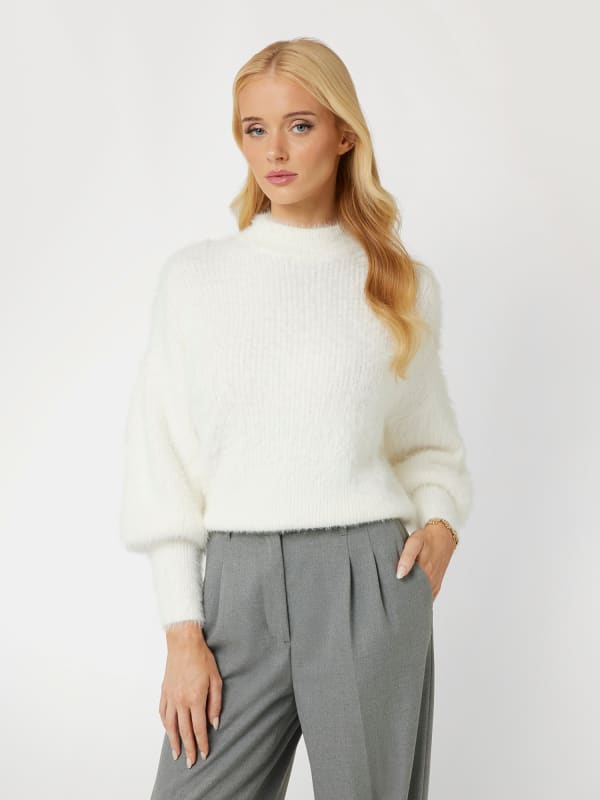 Sweater GUESS Fuzzy Yarn Crew Neck Sweater Hvid | W4BR25Z3BH0, 0