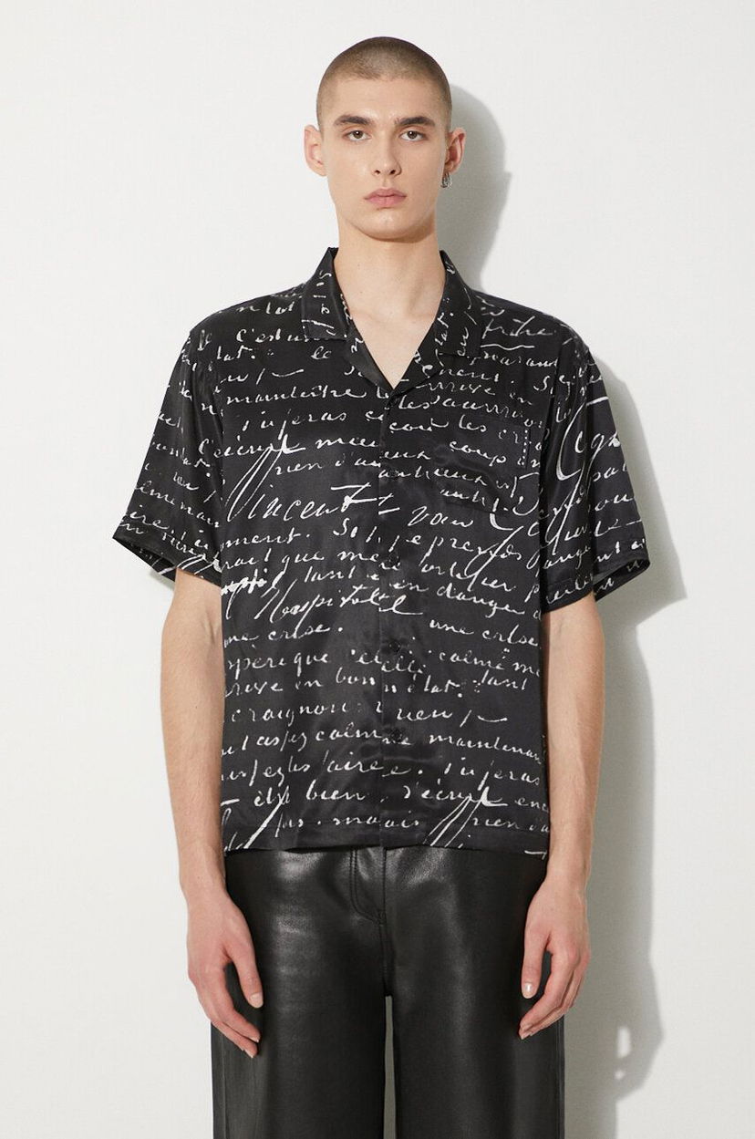 Skjorte Stampd STAMPD Letter Camp Collar Buttondown Shirt Sort | SLA.M3427BD.BLL