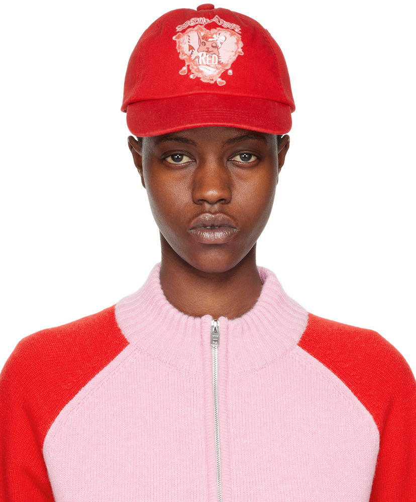 Kasket We11done Character Print Baseball Cap Rød | WD-AH0-24-402-U-RD