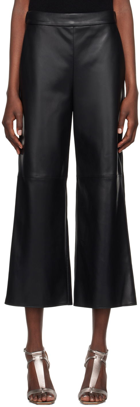 Bukser Max Mara Max Mara Luciana Leather Wide-Leg Culottes Sort | 2429786031600