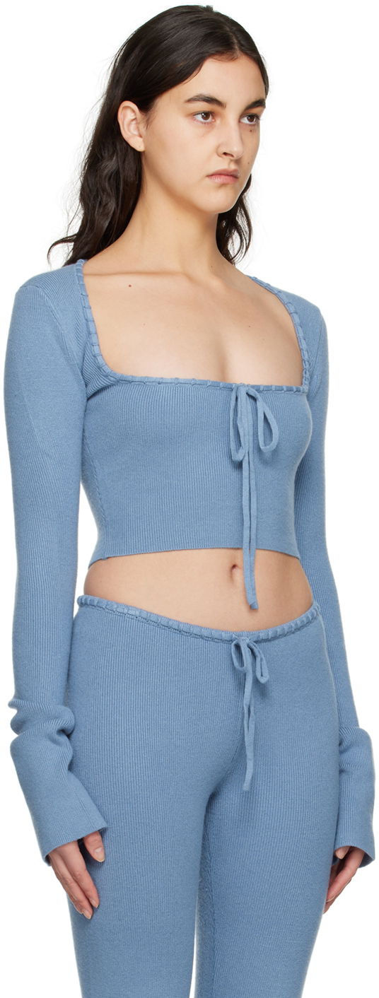 Sweater GUIZIO Guizio Bow Cropped Knit Sweater Blå | DGF22K302_BLU, 1