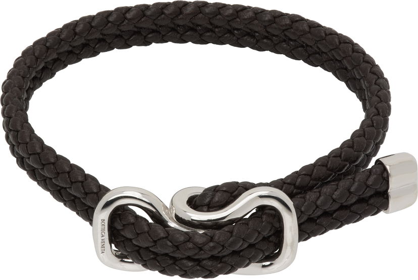 Armbånd Bottega Veneta Bottega Veneta Braided Leather Bracelet with Silver-Tone Clasp Sort | 829387V507C2113