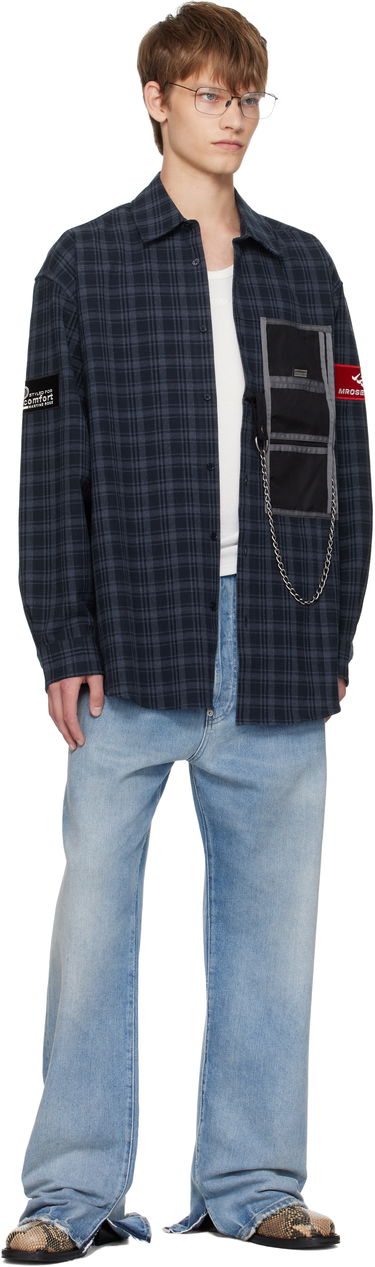 Skjorte Martine Rose Martine Rose Wallet Check Shirt Mørkeblå | 477WS32527, 3