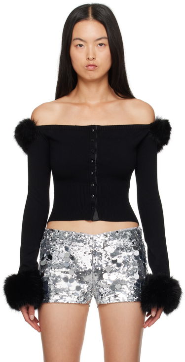 Sweater GUIZIO Guizio Off-The-Shoulder Faux Fur Cuffs Cardigan Sort | F24111S047, 0