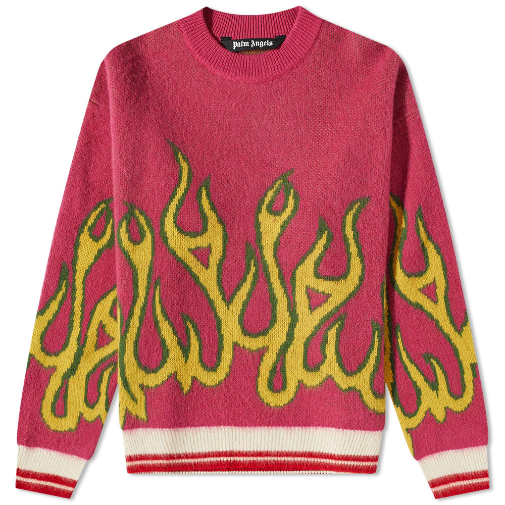 Sweater Palm Angels Flames Intarsia Crewneck Lyserød | PMHE043F22KNI0013218, 0