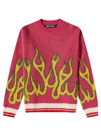 Sweater Palm Angels Flames Intarsia Crewneck Lyserød | PMHE043F22KNI0013218