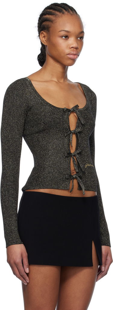 Sweater GANNI GANNI Sparkle Tie String Cardigan Sort | K2358, 1