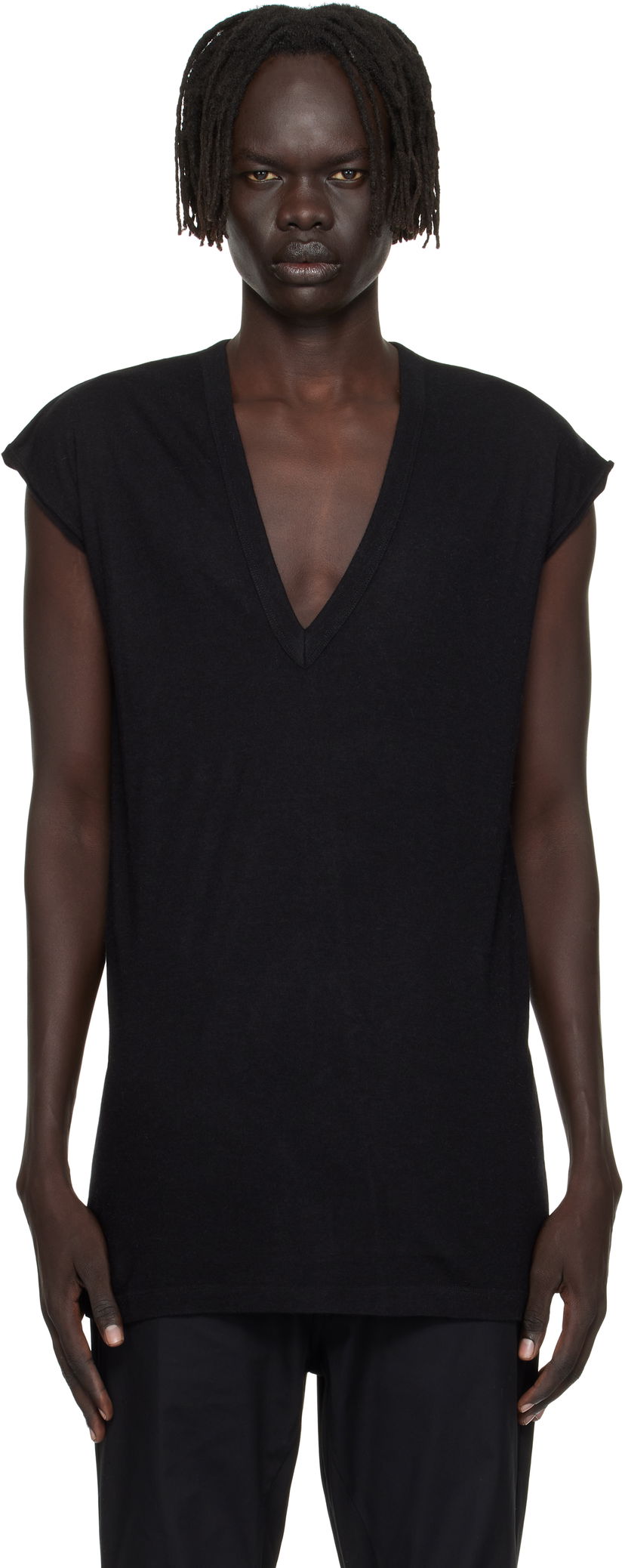 T-shirt Rick Owens Rick Owens Concordians Deep V-Neck T-Shirt Sort | RU02E1230 JR