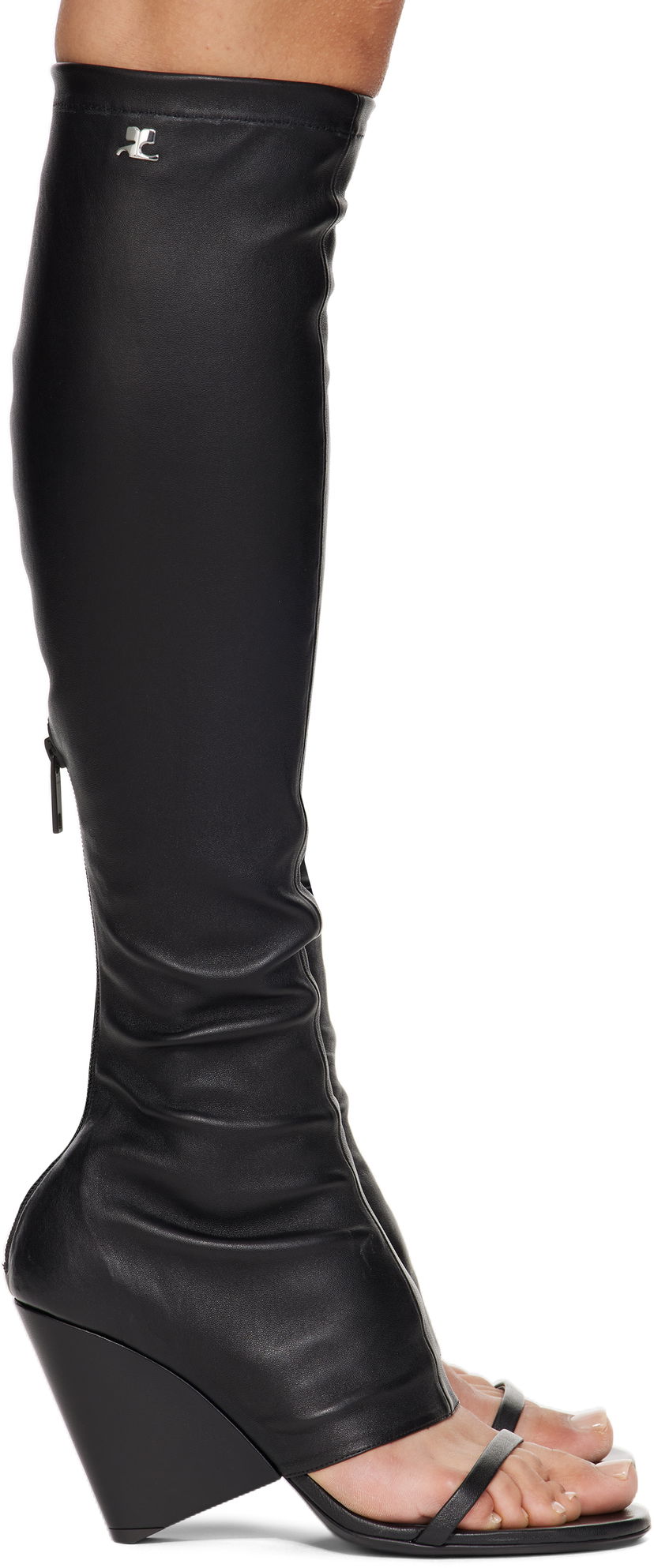 Tøj Courrèges Courrèges Oblique Wedged Leather Tall Boots Sort | 225SBT053AG0034