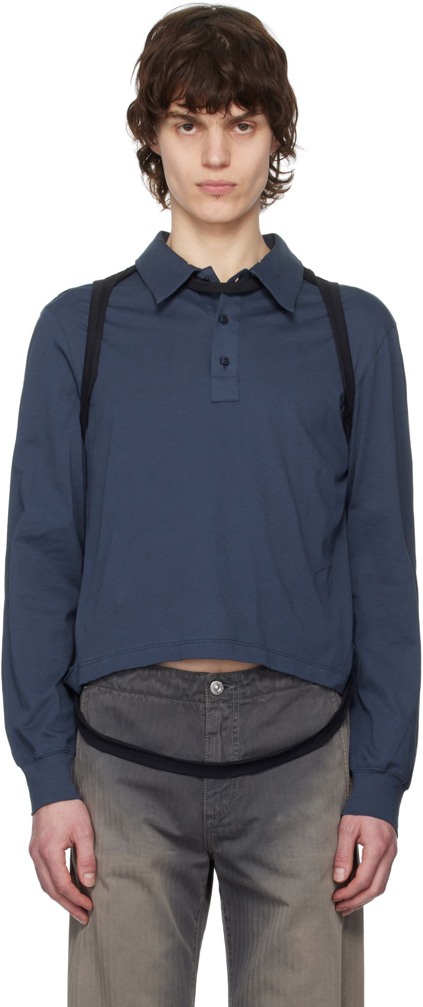 Polo skjorte Eckhaus Latta Eckhaus Latta Navy Cropped Polo Blå | 1202-EL-PS25-B - BLACKBERRY