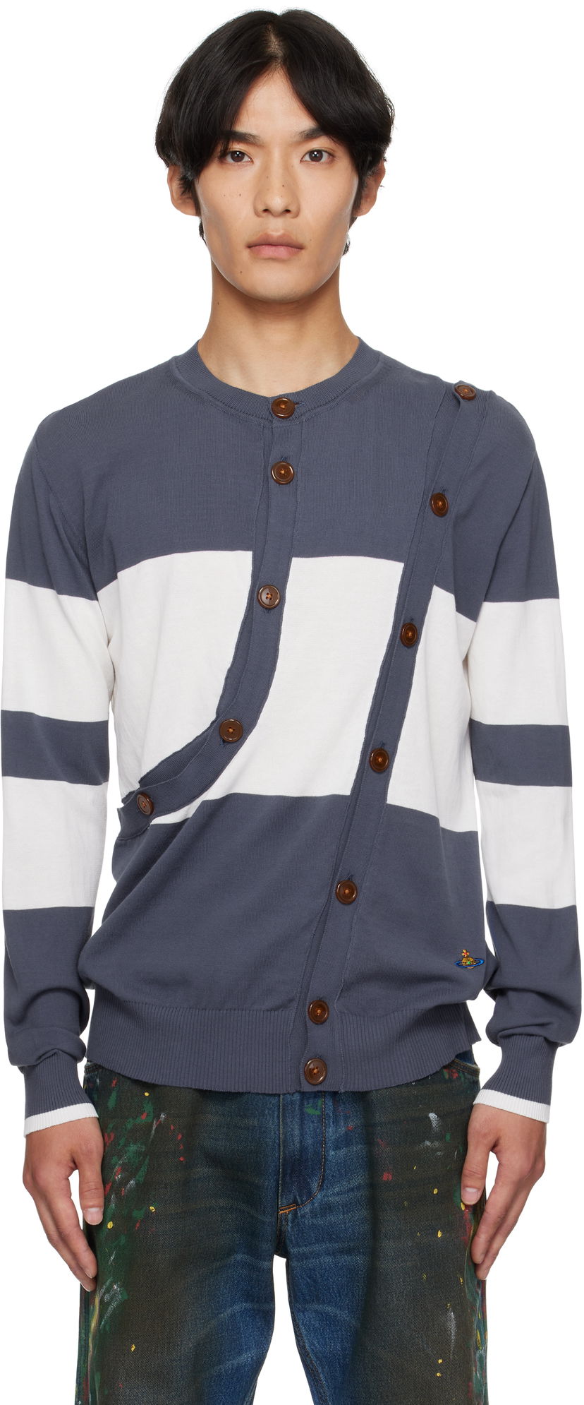 Sweater Vivienne Westwood Vivienne Westwood Ollie Striped Cardigan Mørkeblå | 2701002H-Y003F-