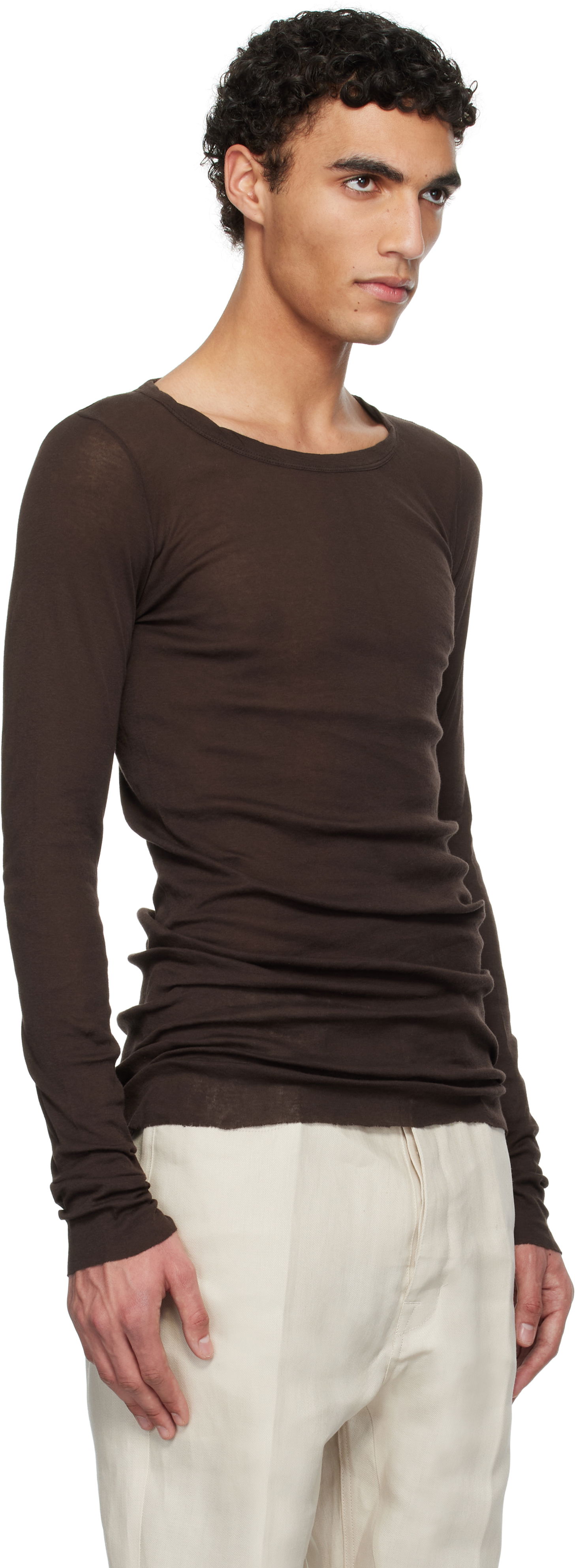 Sweater Rick Owens Rick Owens Hollywood Rib Long Sleeve T-Shirt Brun | RU01E5250 MR, 1