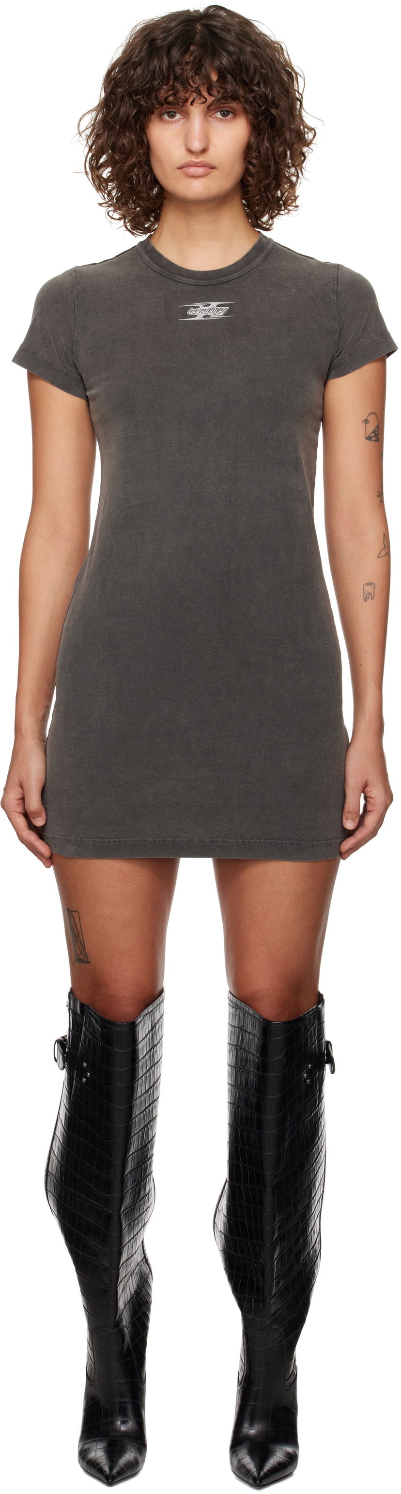 Kjole Alexander Wang Logo-Embossed Mini Dress Grå | 4CC4246283