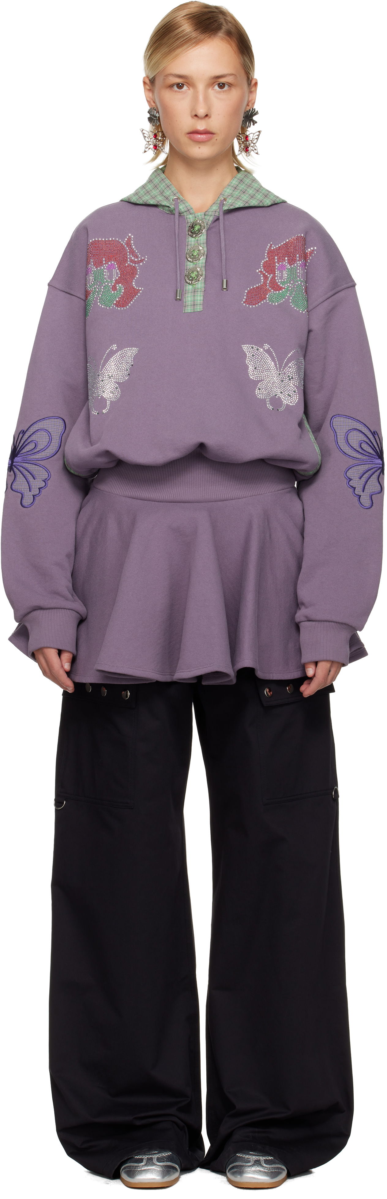 Kjole Chopova Lowena Chopova Lowena Quimby Embellished Flounced Hooded Dress Lilla | 1346, 0