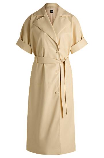 Kjole BOSS Relaxed-Fit Faux Leather Trench Dress Beige | 50531898, 0