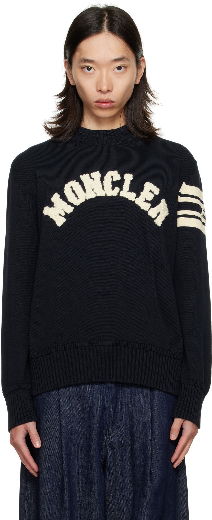 Sweater Moncler Crewneck Sweater with Logo Sort | K20919C00009M1367