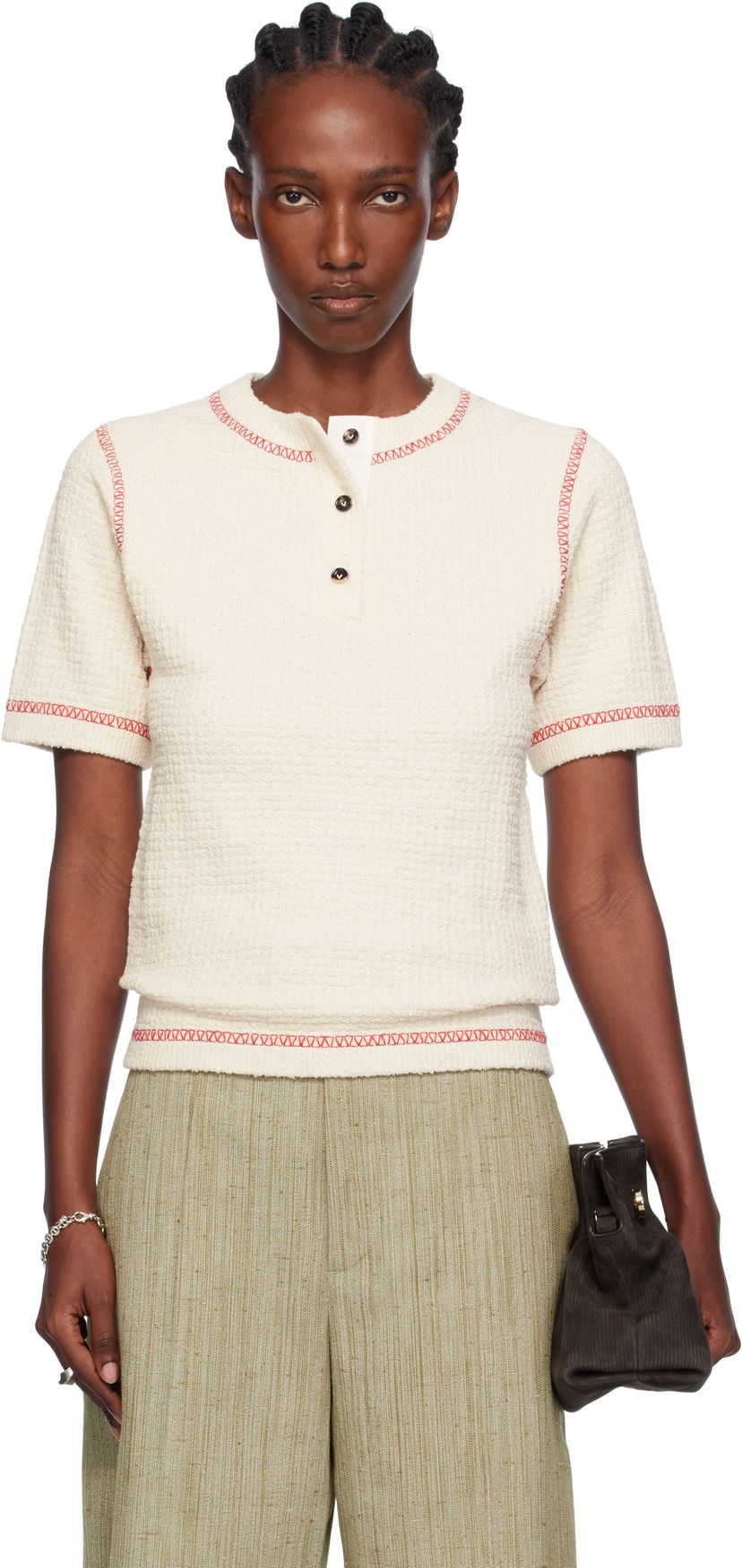 Polo skjorte Bottega Veneta Bottega Veneta Waffle Knit Polo Shirt Hvid | 825700 V5BD0