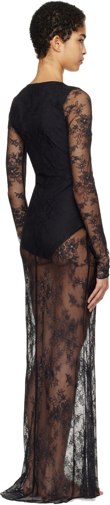 Kjole SKIMS SKIMS Ultra Fine Lace Plunge Maxi Dress Sort | DS-DRS-6473W, 2