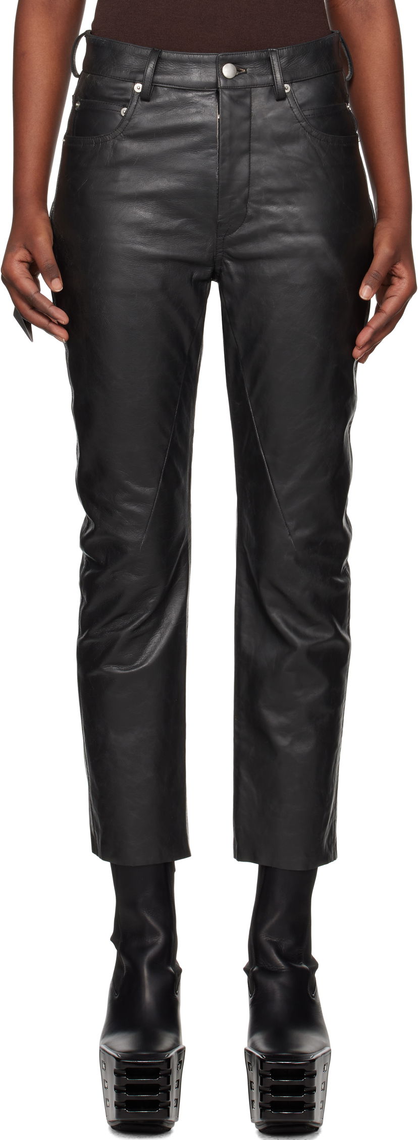 Bukser Rick Owens Rick Owens Hollywood Detroit Cut Leather Pants Sort | RP01E7324 LTP