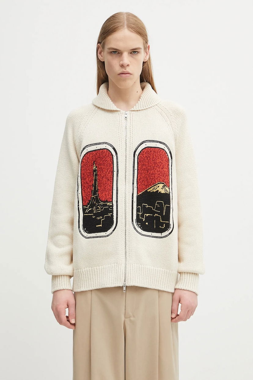 Sweater KENZO City Landmark Graphic Zipped Wool Cardigan Hvid | FF65CA7453CF