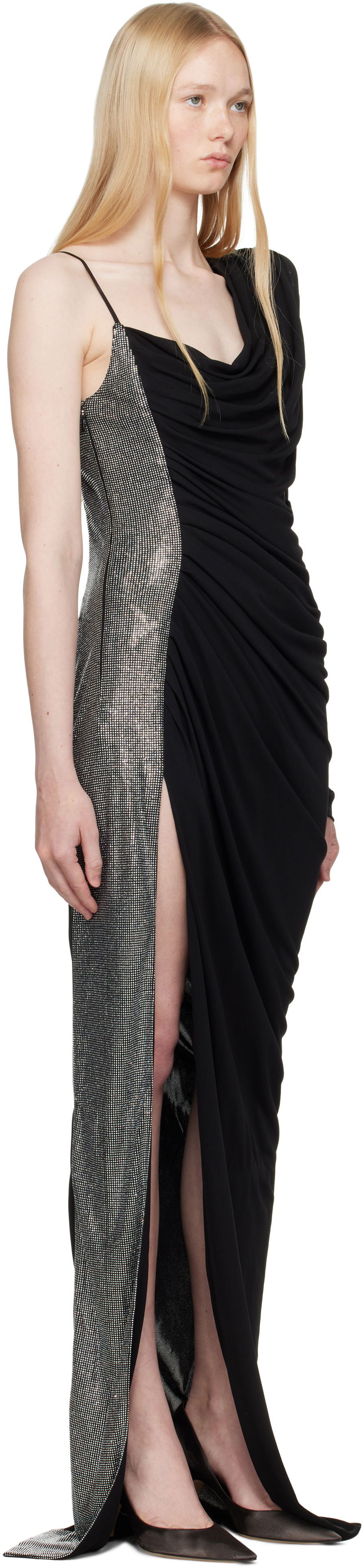 Kjole Balmain Balmain Draped Asymmetrical Two-Material Maxi Dress Sort | EF0RR965PD03, 1