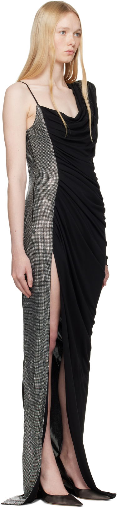 Kjole Balmain Balmain Draped Asymmetrical Two-Material Maxi Dress Sort | EF0RR965PD03, 1
