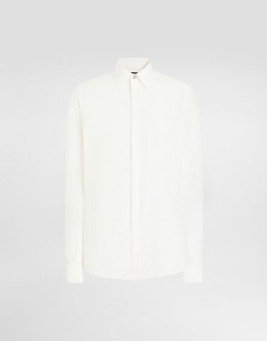 Skjorte Dolce & Gabbana Dolce & Gabbana Silk Shirt with Logo Embroidery Hvid | G5MO1ZFU1UQW0111, 0