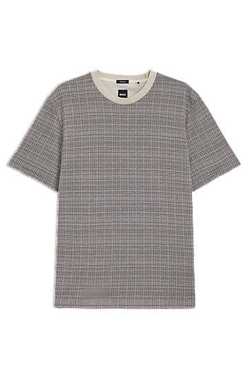 T-shirt BOSS Mercerized Cotton T-Shirt with Grid Pattern Beige | 50543401