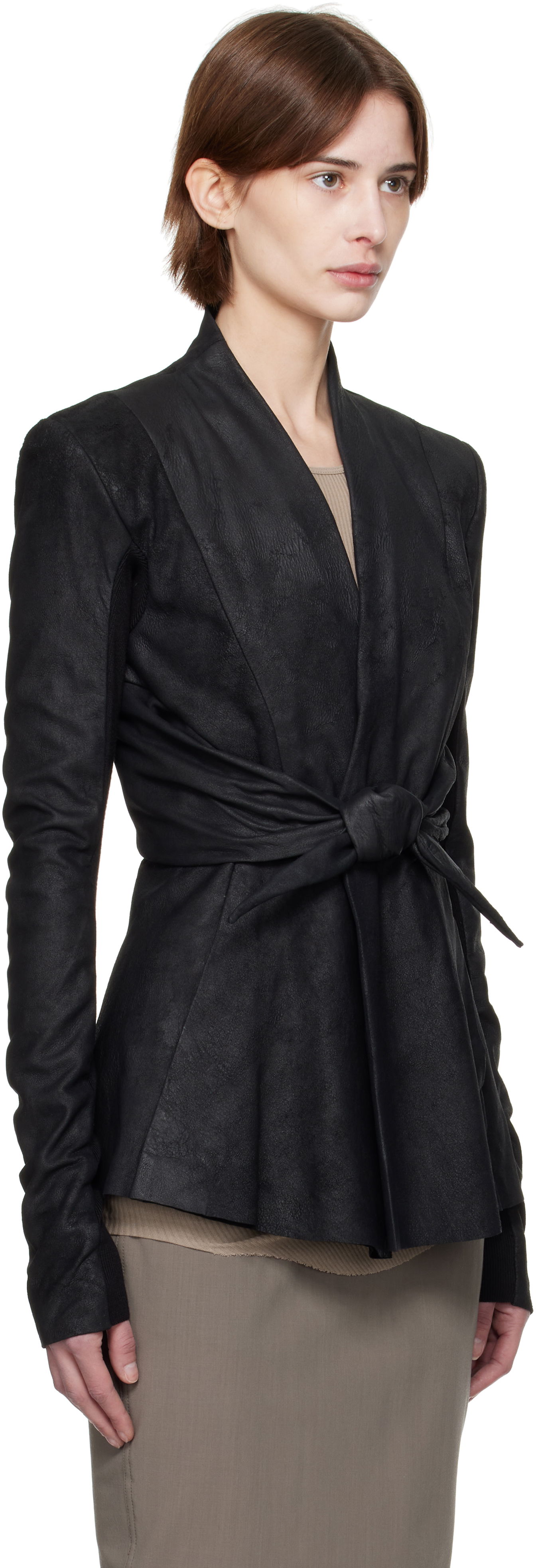 Jakke Rick Owens Rick Owens Hollywood LS Strutter Leather Jacket Sort | RP01E7700 LBA, 1