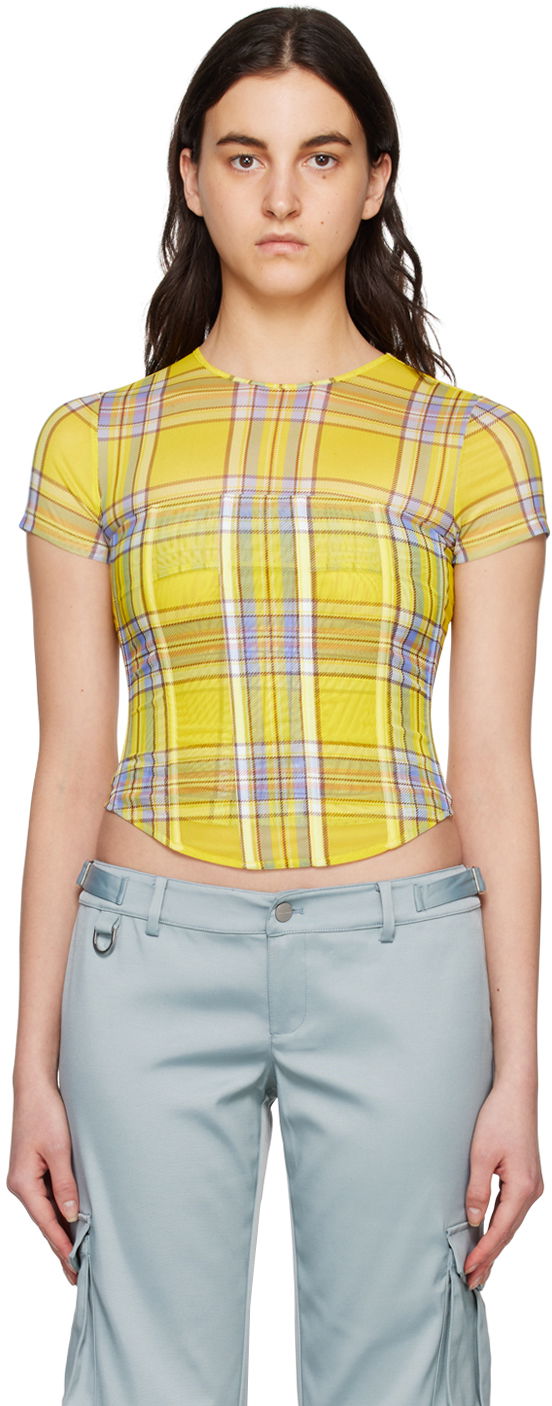 Crop top Miaou Miaou Peri Plaid Corset T-Shirt Gul | 7018PM1DNP