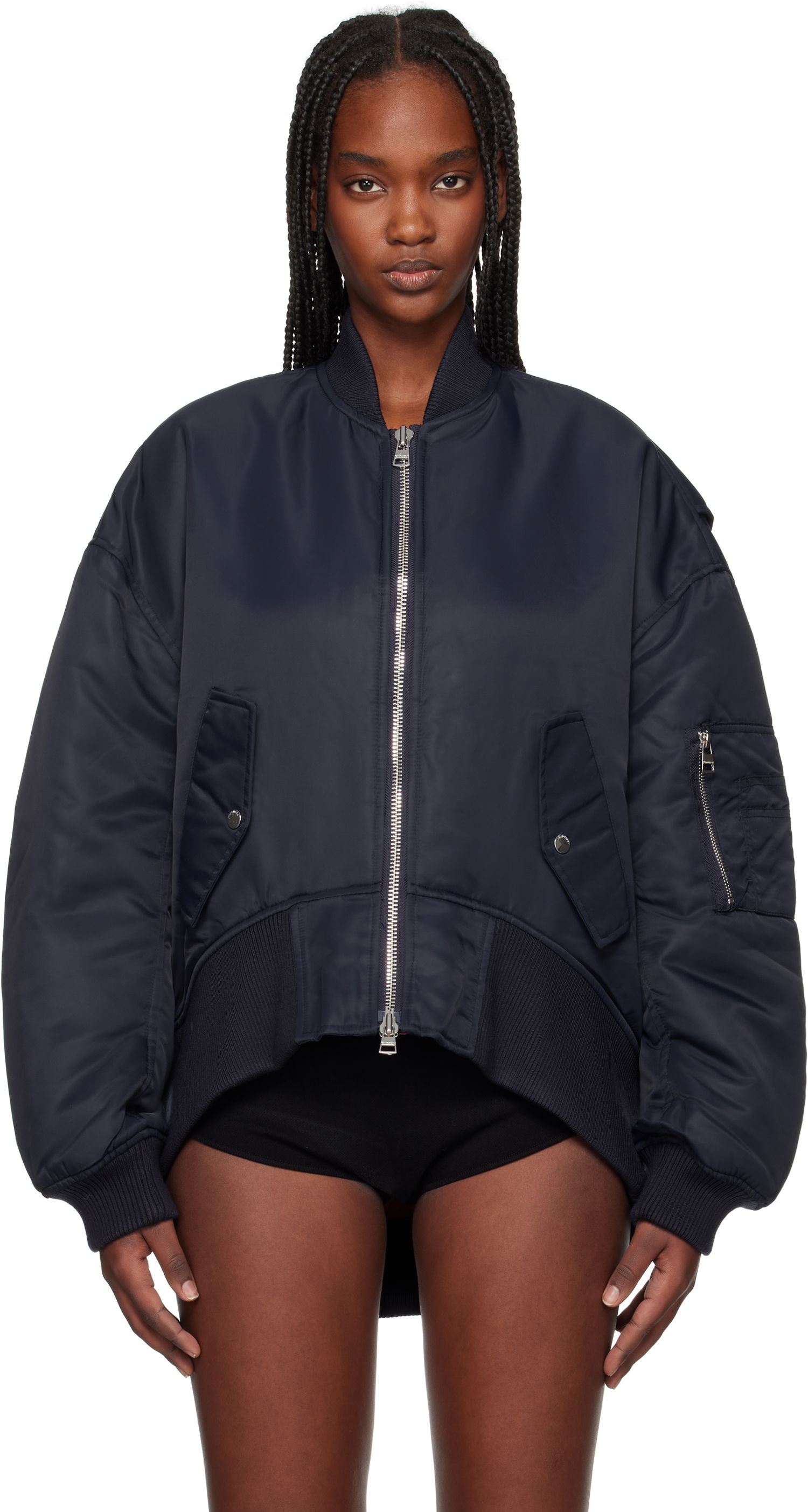 Bomberjakke JW Anderson JW Anderson Oversized Bomber Jacket with Curved Hem Mørkeblå | JK0381-PG1696, 0