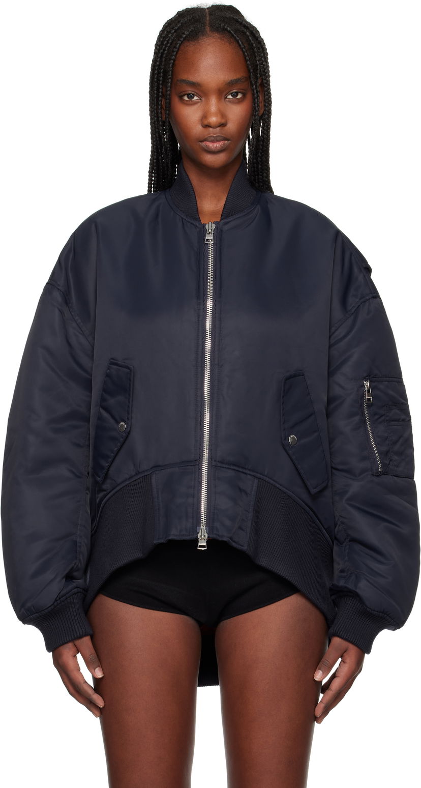 Bomberjakke JW Anderson JW Anderson Oversized Bomber Jacket with Curved Hem Mørkeblå | JK0381-PG1696