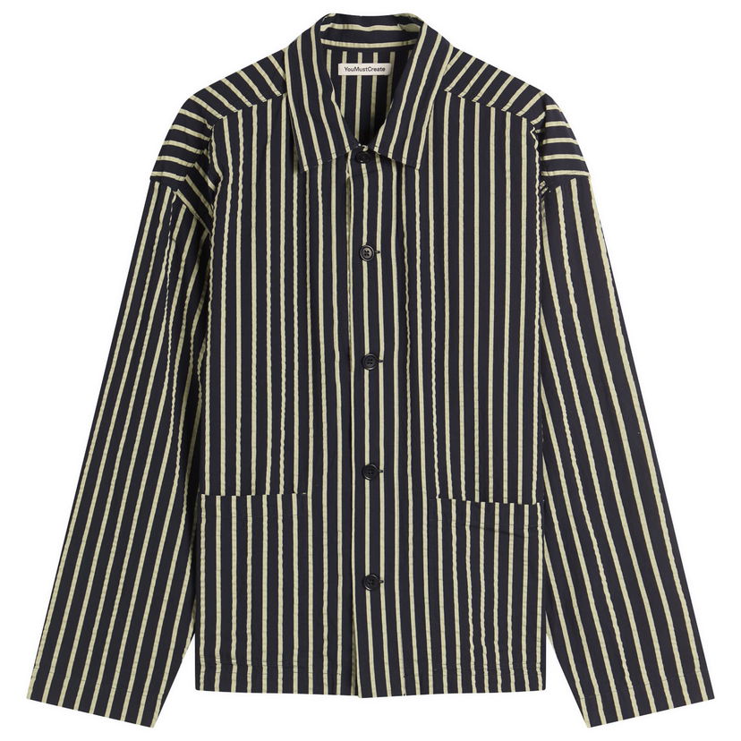 Jakke YMC YMC PJ Stripe Jacket, Size Large Mørkeblå | P5YMF-40