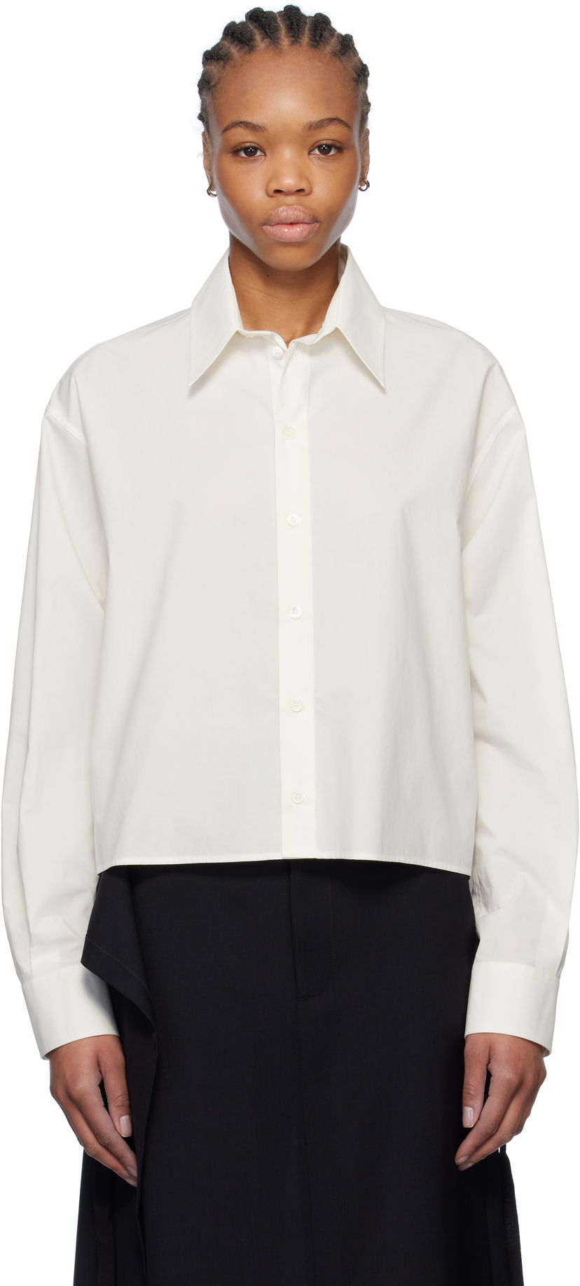 Skjorte Maison Margiela MM6 Maison Margiela Spliced Cotton Poplin Cropped Shirt Hvid | S52DT0042 M35256
