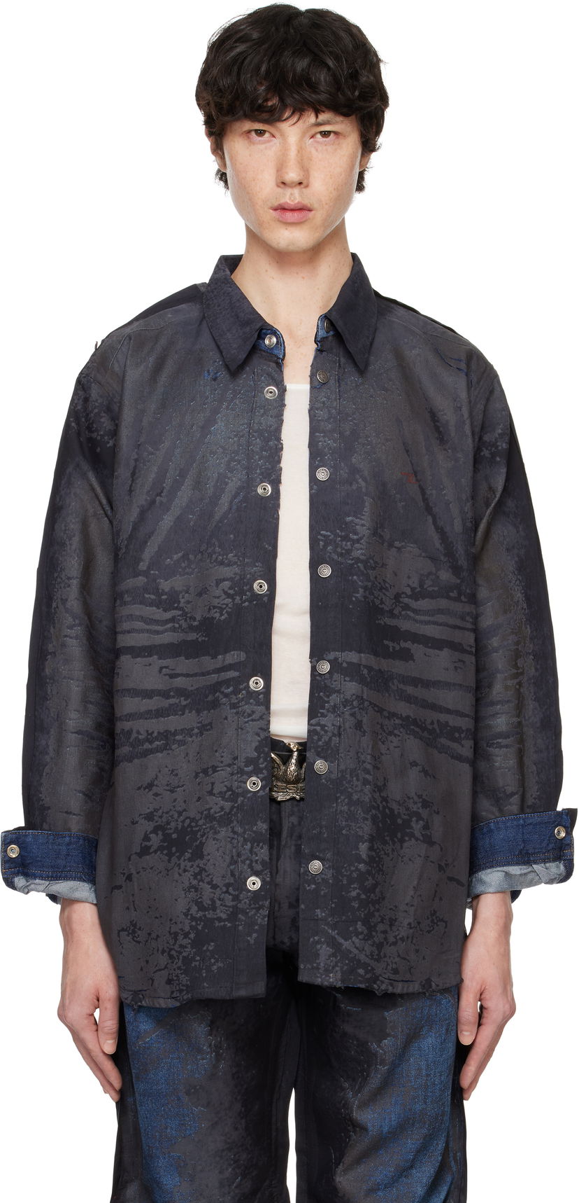 Skjorte Diesel Abstract Print Long Sleeve Shirt Blå | A14728-068NL-01