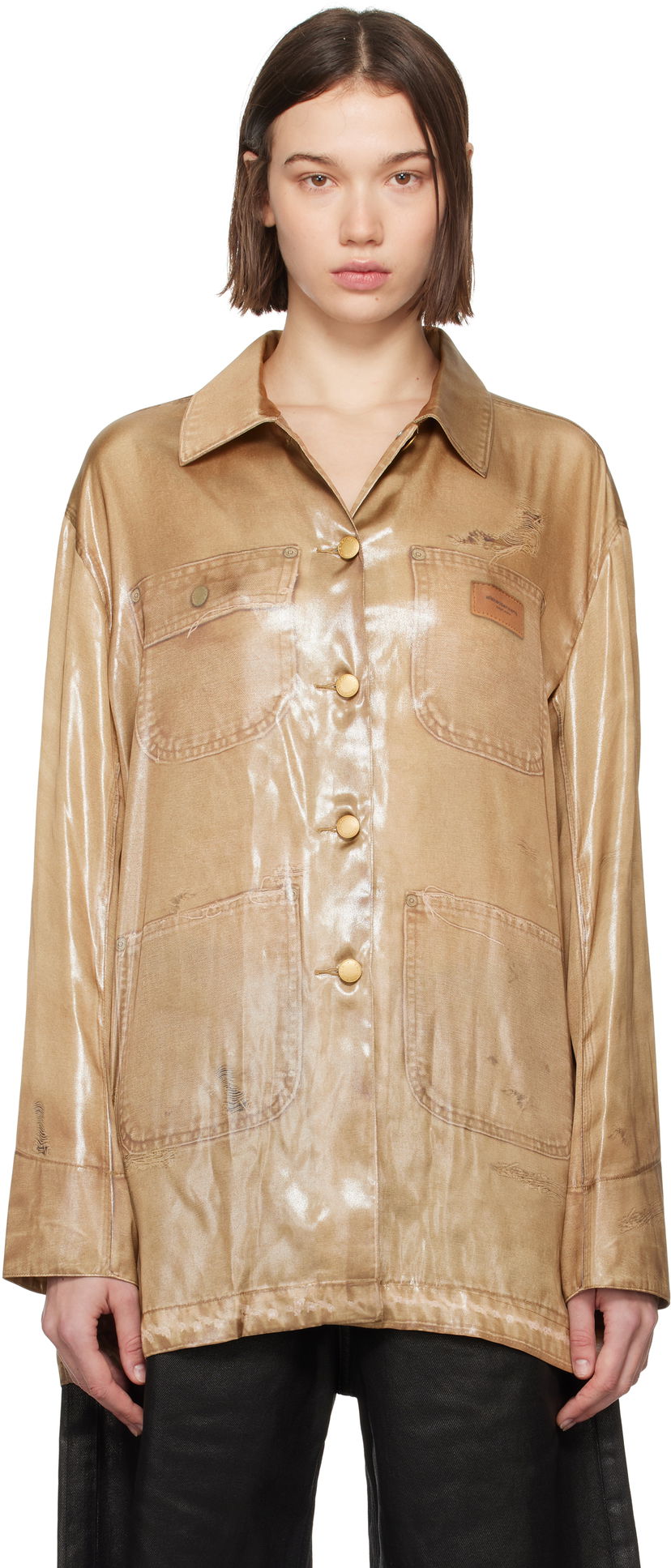 Skjorte Alexander Wang Trompe L'oeil Long Sleeve Shirt Beige | 1WC3242550