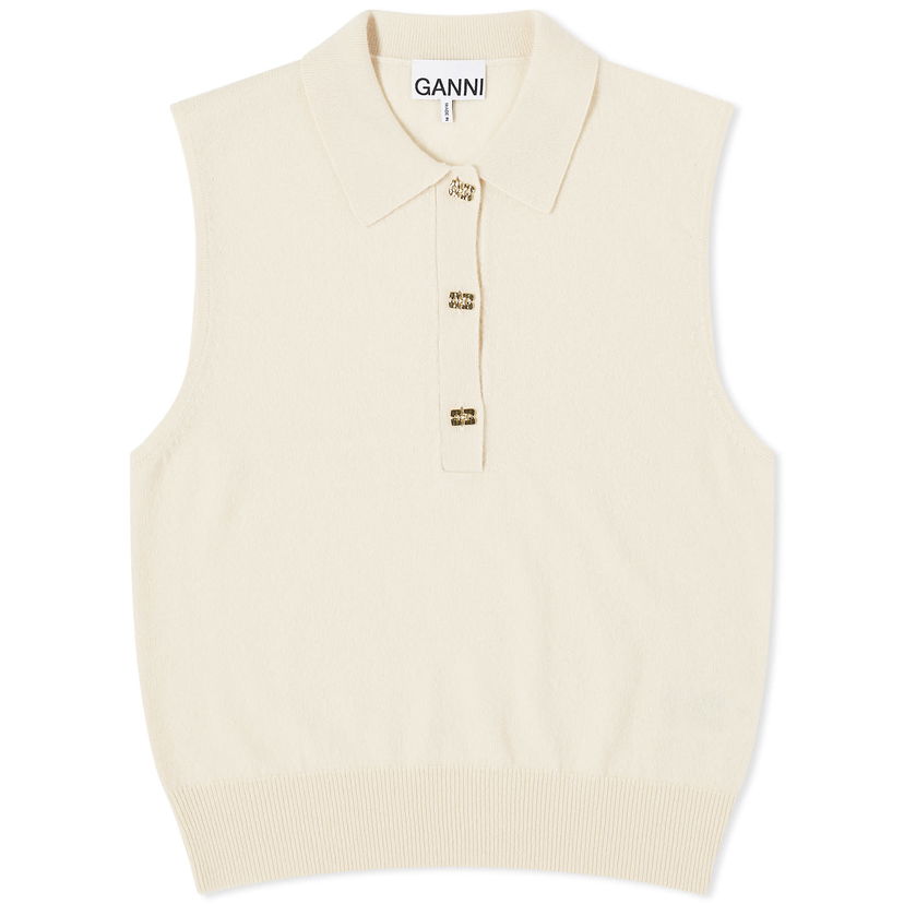 Sweater GANNI Cashmere Mix Sleeveless Polo Vest Beige | K2131-354