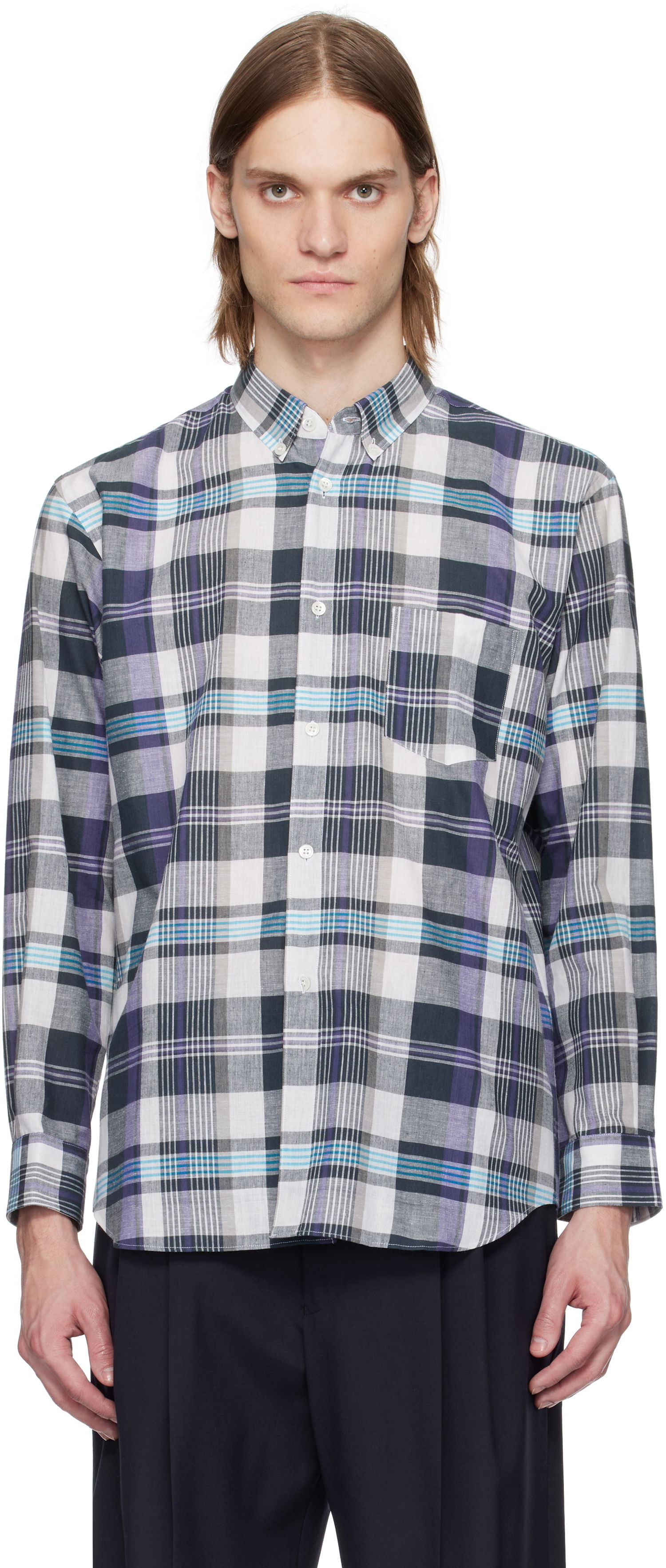 Skjorte Comme des Garçons Comme des Garçons Shirt Yarn Dyed Check Poplin Shirt Lilla | FO-B010-051, 0