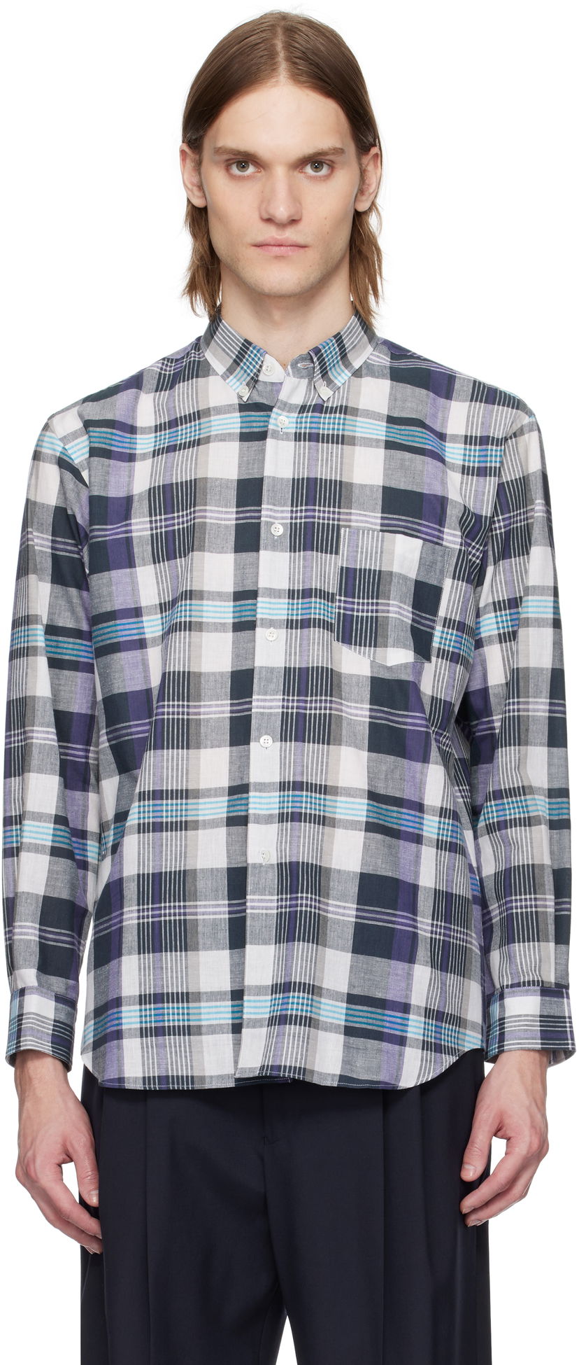 Skjorte Comme des Garçons Comme des Garçons Shirt Yarn Dyed Check Poplin Shirt Lilla | FO-B010-051