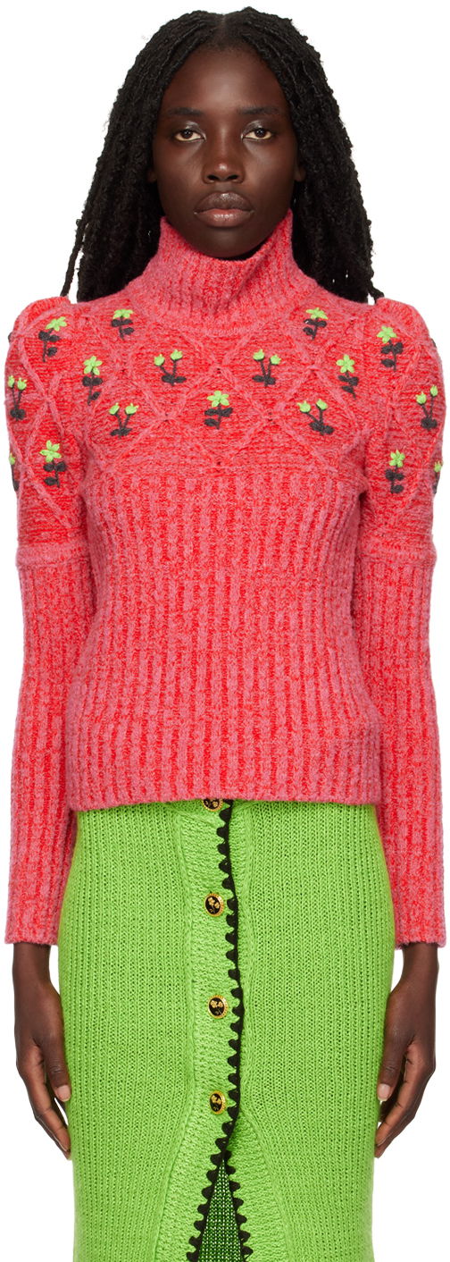 Sweater CORMIO Floral Embroidered Turtleneck Sweater Rød | OMA TURTLENECK 5