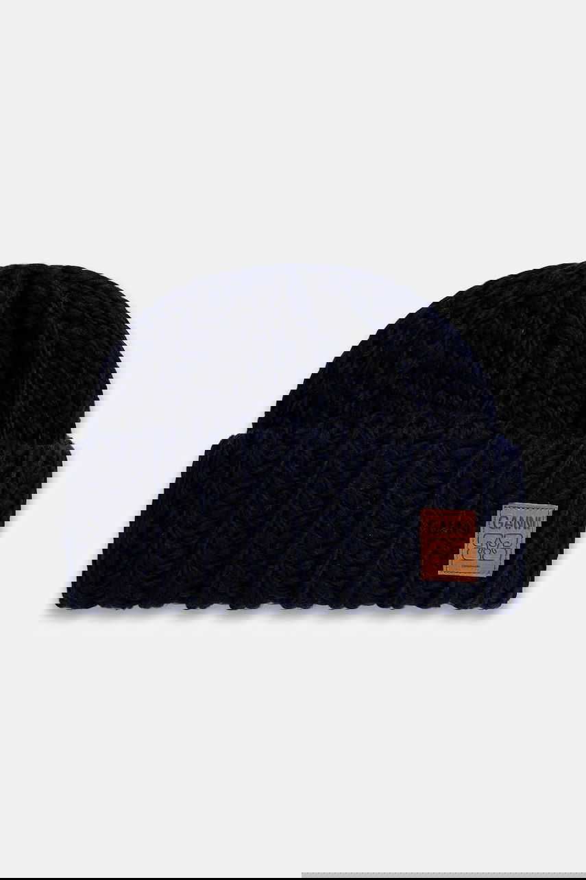 Beanie GANNI Graphic Wool Hand Knit Beanie Mørkeblå | A7171, 0