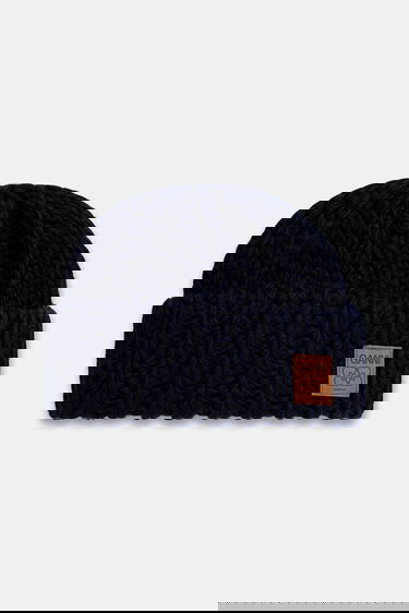 Beanie GANNI Graphic Wool Hand Knit Beanie Mørkeblå | A7171, 0