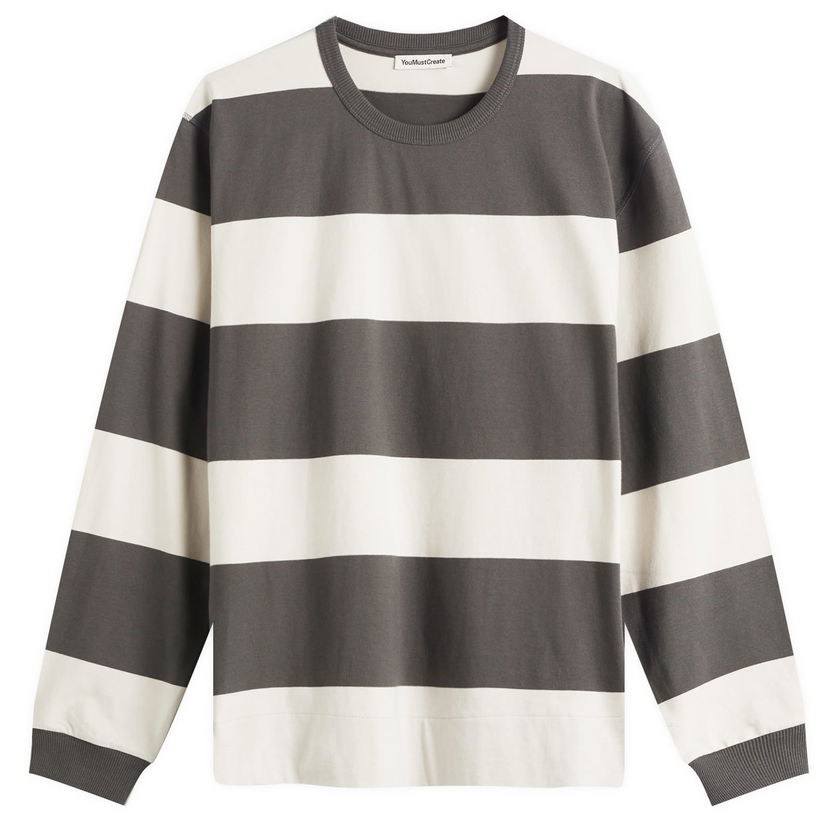 Sweater YMC YMC C86 Block Stripe Long Sleeve T-Shirt, Size Large Grå | P6YAN-92