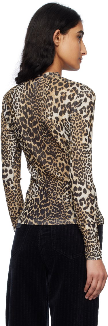 T-shirt GANNI GANNI Leopard Print Long Sleeve T-Shirt Beige | T4208, 2