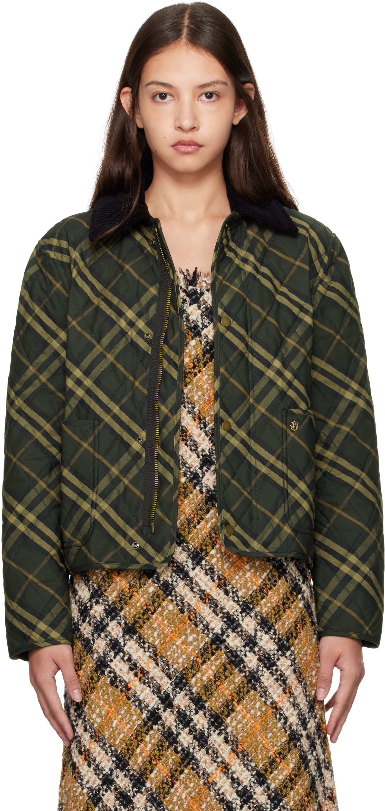 Bomberjakke Burberry Cropped Check Quilted Jacket Grøn | 8099632, 0
