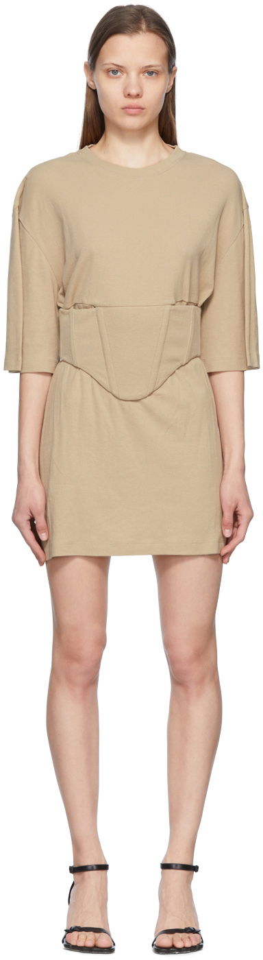 Kjole Dion Lee Cotton Mini Dress With Corset Beige | A9847S22