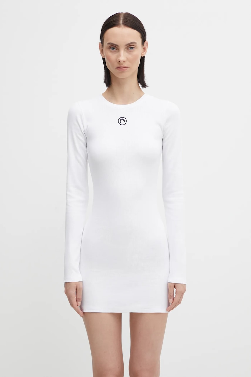 Kjole Marine Serre Marine Serre Moon Logo Ribbed Jersey Mini Dress Hvid | WDR267ACJER0011, 0