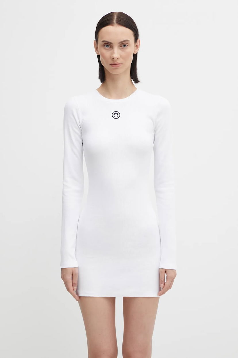 Kjole Marine Serre Marine Serre Moon Logo Ribbed Jersey Mini Dress Hvid | WDR267ACJER0011