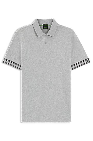 Polo skjorte BOSS Slim-Fit Polo Shirt with Striped Cuffs Grå | 50544448